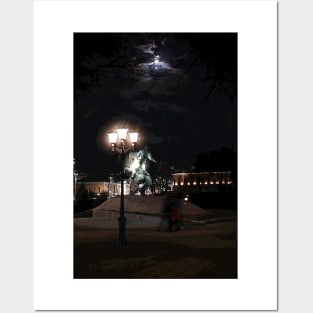 Monument in the night city Posters and Art